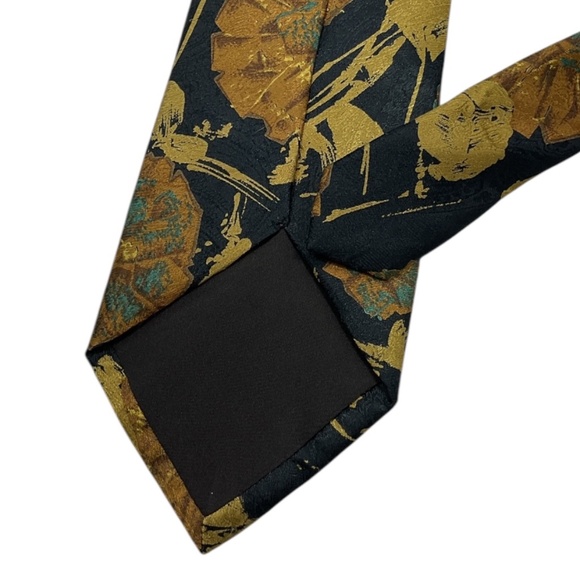 ALTEA Black/Brown/Gold Floral Leaf Silk LUXURY Tie ITALY - Picture 4 of 4